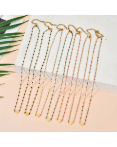 Sweet Heart Shape Stainless Steel Alloy Beaded Enamel Pendant Necklace_colorza_4