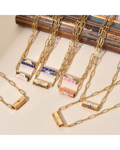 Retro Lady Letter Devil'S Eye Stainless Steel Copper Enamel Inlay Zircon Necklace