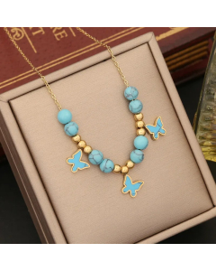Bohemian Commute Star Heart Shape Stainless Steel Turquoise Beaded Pendant Necklace