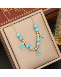 Bohemian Commute Star Heart Shape Stainless Steel Turquoise Beaded Pendant Necklace