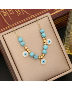Bohemian Commute Star Heart Shape Stainless Steel Turquoise Beaded Pendant Necklace