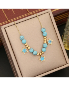 Bohemian Commute Star Heart Shape Stainless Steel Turquoise Beaded Pendant Necklace