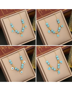 Bohemian Commute Star Heart Shape Stainless Steel Turquoise Beaded Pendant Necklace_colorza_4