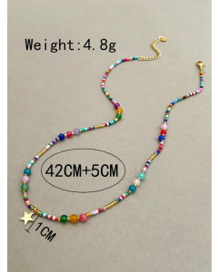Sweet Artistic Star Stainless Steel Artificial Crystal Beaded Plating Gold Plated Necklace