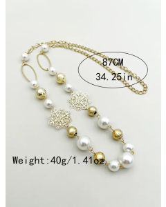Streetwear Flower Stainless Steel Beaded Plating Hollow Out Artificial Pearls Gold Plated Long Necklace