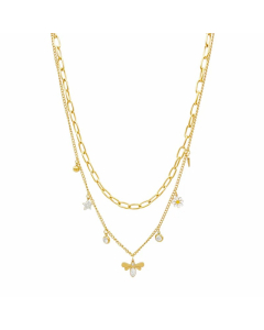 Simple Style Star Flower Bee Stainless Steel Enamel Plating Inlay Zircon Gold Plated Layered Necklaces