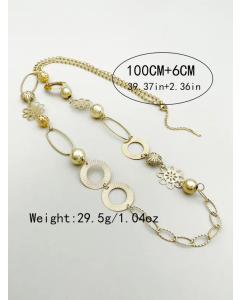 Vacation Circle Flower Stainless Steel Polishing Plating Hollow Out Gold Plated Long Necklace