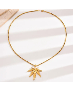 Hip-Hop Punk Leaves Stainless Steel Polishing Plating 14K Gold Plated Pendant Necklace