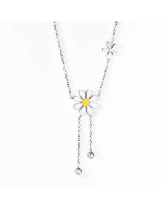 Colorza Sweet Daisy Stainless Steel Plating Necklace-Steel Color-01