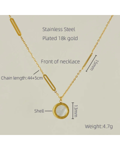 Elegant Round Letter Stainless Steel Plating Inlay Shell 18K Gold Plated Pendant Necklace
