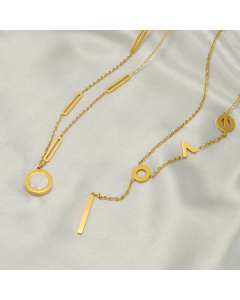 Elegant Round Letter Stainless Steel Plating Inlay Shell 18K Gold Plated Pendant Necklace