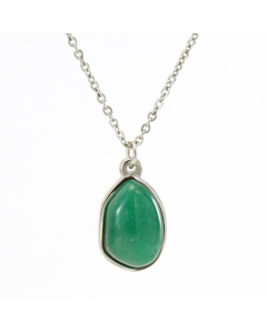 Colorza Elegant Oval Stainless Steel Plating Inlaid Natural Stone 18K Gold Plated Pendant Necklace-Steel Color-Green