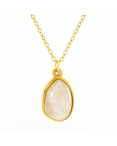 Colorza Elegant Oval Stainless Steel Plating Inlaid Natural Stone 18K Gold Plated Pendant Necklace-Gold Color-White