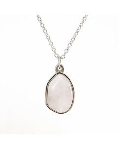 Colorza Elegant Oval Stainless Steel Plating Inlaid Natural Stone 18K Gold Plated Pendant Necklace-Steel Color-White