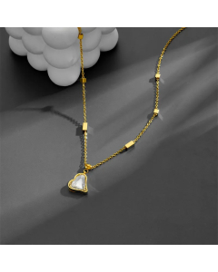 Simple Style Heart Shape Titanium Steel Inlay Zircon 18K Gold Plated Pendant Necklace