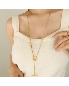Simple Style Geometric Titanium Steel Toggle Plating 18K Gold Plated Long Necklace