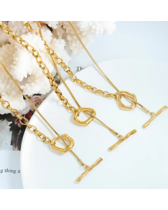 Simple Style Geometric Titanium Steel Toggle Plating 18K Gold Plated Long Necklace