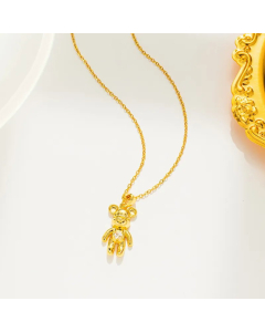 Gold Color Bear Titanium Steel Inlay Zircon Pendant Necklace