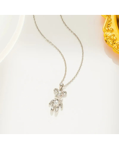 Steel Color Bear Titanium Steel Inlay Zircon Pendant Necklace