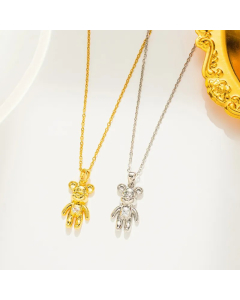 Basic Simple Style Bear Titanium Steel Inlay Zircon Pendant Necklace_colorza_3