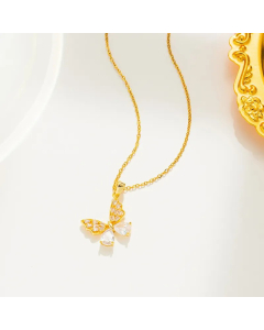 Gold Color Butterfly Titanium Steel Inlay Zircon Pendant Necklace