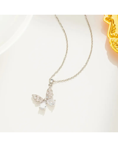 Steel Color Butterfly Titanium Steel Inlay Zircon Pendant Necklace