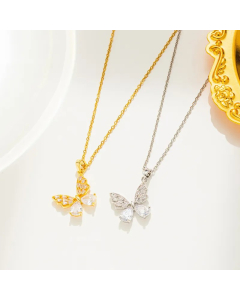 IG Style Simple Style Butterfly Titanium Steel Inlay Zircon Pendant Necklace