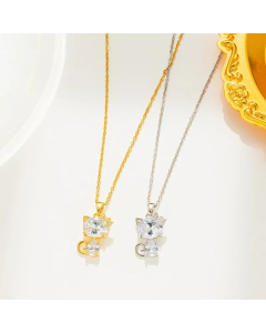 Cute Cat Titanium Steel Inlay Zircon Pendant Necklace