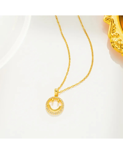 Gold Color Smiley Face Titanium Steel Inlay Zircon Pendant Necklace