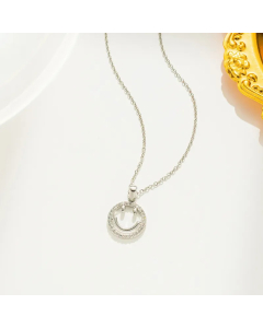 Steel Color Smiley Face Titanium Steel Inlay Zircon Pendant Necklace