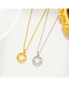 Cute Simple Style Smiley Face Titanium Steel Inlay Zircon Pendant Necklace