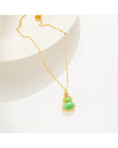 IG Style Gourd Titanium Steel Inlay Rhinestones Opal Pendant Necklace