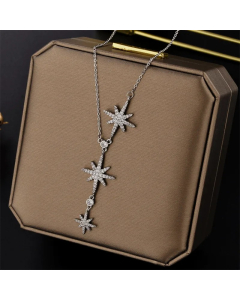 Steel Color IG Style Basic Star Titanium Steel Inlay Zircon Necklace