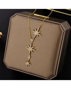 Gold Color IG Style Basic Star Titanium Steel Inlay Zircon Necklace