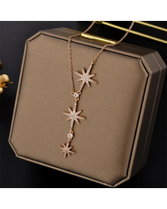 Rose Gold Color IG Style Basic Star Titanium Steel Inlay Zircon Necklace