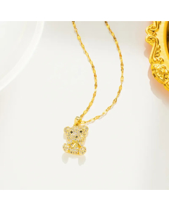 Gold Color Cute Simple Style Bear Titanium Steel Inlay Zircon Pendant Necklace