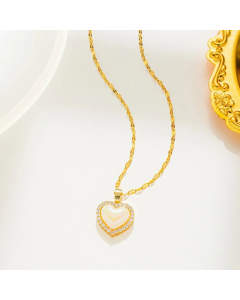 Gold Color Heart Shape Titanium Steel Inlay Artificial Pearls Zircon Pendant Necklace