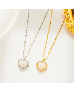 Simple Style Heart Shape Titanium Steel Inlay Artificial Pearls Zircon Pendant Necklace