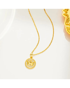 Gold Color Elegant Round Crown Titanium Steel Inlay Zircon Pendant Necklace