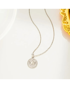 Steel Color Elegant Round Crown Titanium Steel Inlay Zircon Pendant Necklace