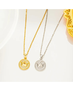Elegant Round Crown Titanium Steel Inlay Zircon Pendant Necklace_colorza_3
