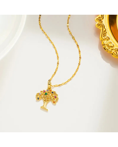 Gold Color IG Style Elegant Tree Titanium Steel Inlay Zircon Pendant Necklace
