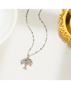 Steel Color IG Style Elegant Tree Titanium Steel Inlay Zircon Pendant Necklace
