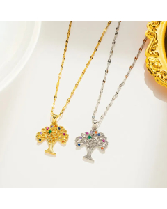 IG Style Elegant Tree Titanium Steel Inlay Zircon Pendant Necklace