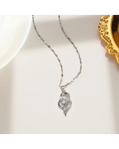 Steel Color Heart Shape Titanium Steel Inlay Zircon Pendant Necklace