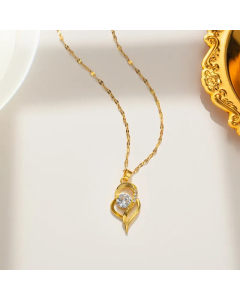 Gold Color Heart Shape Titanium Steel Inlay Zircon Pendant Necklace