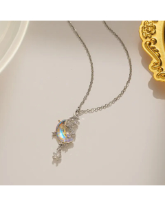 Steel Color Star Moon Titanium Steel Inlay Zircon Pendant Necklace