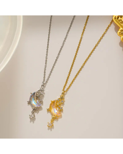 Casual Simple Style Star Moon Titanium Steel Inlay Zircon Pendant Necklace