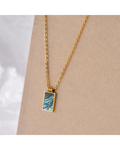 Vintage Style Simple Style Rectangle Stainless Steel Polishing Plating Inlay Shell 18K Gold Plated Pendant Necklace