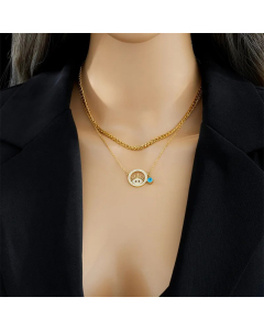 Retro Devil'S Eye Titanium Steel Plating Inlay Zircon 18K Gold Plated Layered Necklaces